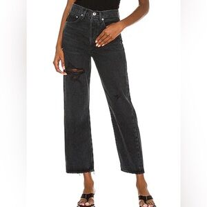 NEW Agolde 90s Crop Mid Rise Loose Straight Denim Jean, Distressed Black, Sz 25